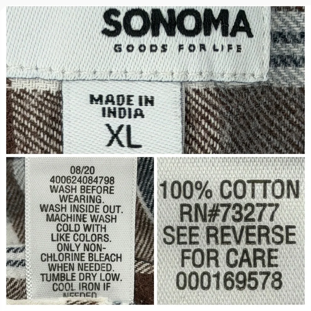 Sonoma Men's Size XL Plaid Multicolor Cotton Flannel Shirt Long Sleeve Button Up
